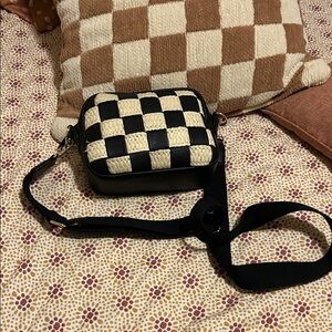 Stylish Black and Cream Checkered Women's Bag